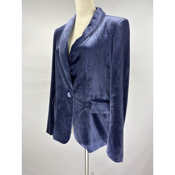 H Halston Velvet Blazer Blue Purple Medium One Button Stretch Pockets - Picture 11 of 11